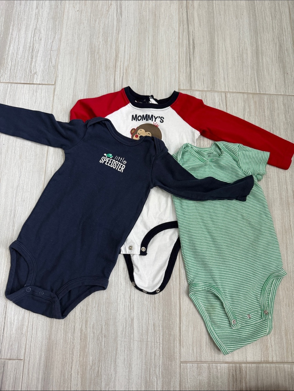 Koala Kids & Carter's (3) Navy, Red & Green Baby One-Piece Bodysuit Bundle 18M